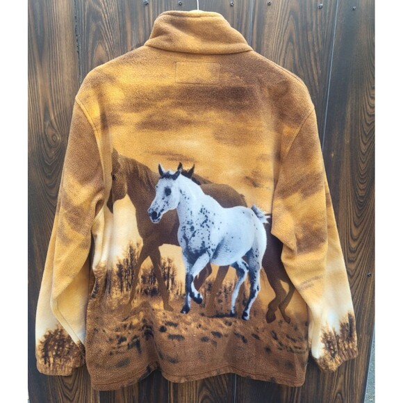 Trail Crest Sunset Outdoors Horses Adult Fleece Zip Front Sweatshirt Jacket XL - Picture 4 of 4